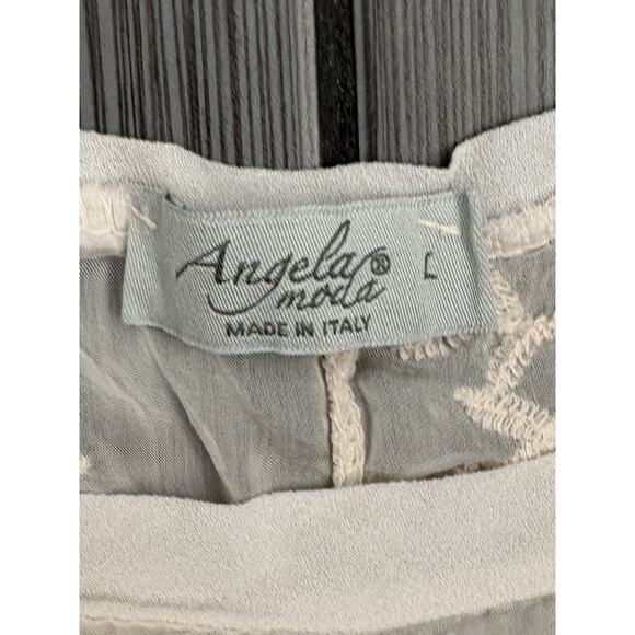 Angela Moda Sheer Silk Blend Floral Embroidered Top Size Large Italy Fairy Ivory - Picture 5 of 7